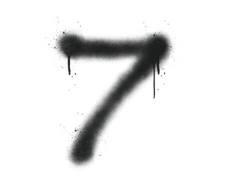 Spray paint graffiti number seven with drip effect. Street art typography numeral stencil digit isolated on background.