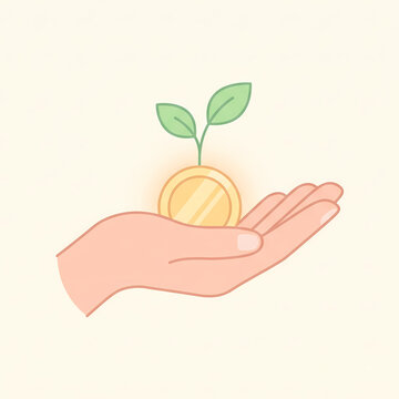 Hand Holding a Coin with a Growing Seedling