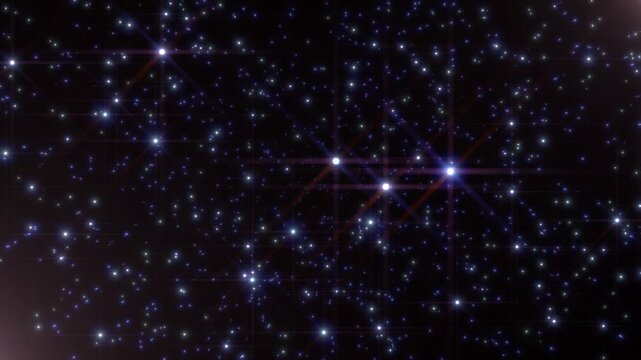 Dust particles blue glow sparkle star field glittering with light lens flare. atmosphere night sky twinkling stars in universe. concept new year and christmas, wedding background.