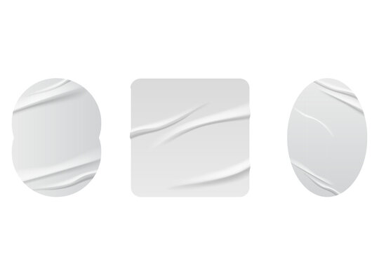 Blank adhesive stickers mock up with curved corner Blank adhesive sticker with folded or curled corners. Realistic paper sticky notes in various shapes mockup as circle, square clean tags or badge PNG