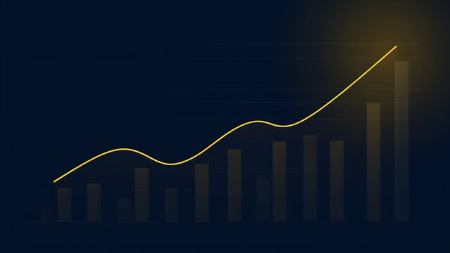 technology and busingess theme background Golden upward growth line chart with bar graph background