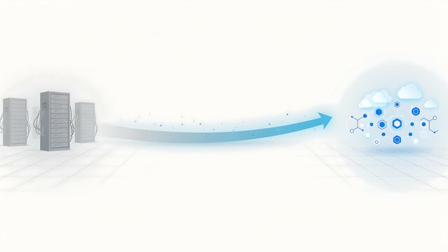 technology and busingess theme background Migration of server infrastructure to modern cloud services with connected network icons