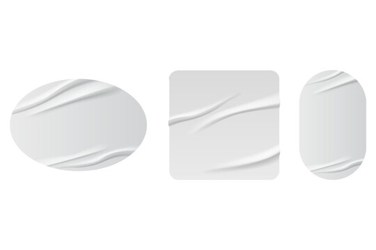 Blank adhesive stickers mock up with curved corner Blank adhesive sticker with folded or curled corners. Realistic paper sticky notes in various shapes mockup as circle, square clean tags or badge PNG