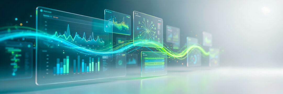 technology and busingess theme background Futuristic data analytics dashboard with glowing graphs and digital waveforms in tech environment