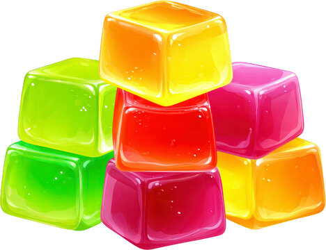Colorful Stack of Gelatin Cubes with Transparent Background for Sweet Treats and Desserts