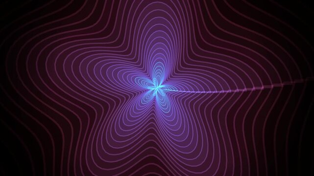Abstract glowing neon purple and blue wavy lines forming a star pattern on dark background 4K