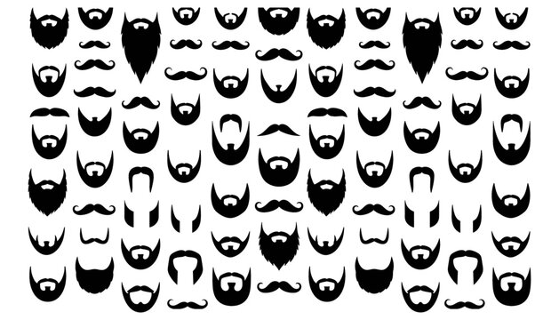 Beard and Mustache Vector Icon Set Featuring Diverse Men Facial Hair Styles and Barber Shop Silhouette Design Elements for Grooming Concepts