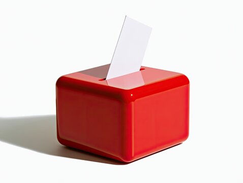 Red Ballot Box with White Paper Inserted.