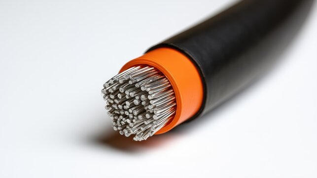 Close-up of a Cut Electrical Cable Showing Strands of Wire.