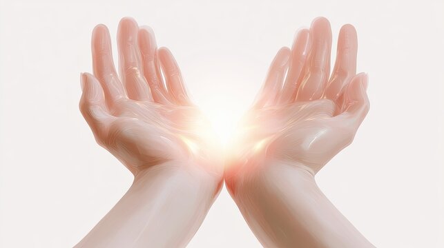 Two Open Hands Cupping Bright Sunlight and Warmth.