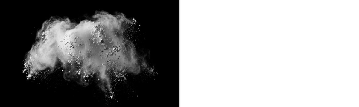 White powder explosion isolated on black background isolated on transparent background