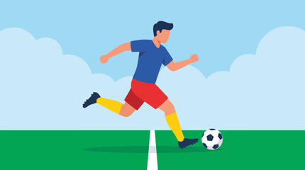 Soccer Player Running With Ball Flat Vector © Bima