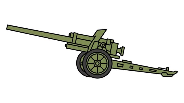 Olive green military cannon field gun on wheels