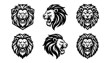 Obraz premium Lion Head Logo Collection with Fierce Roaring and Side Profile Designs, Bold Wildlife Mascot Emblem Vector Illustration Set