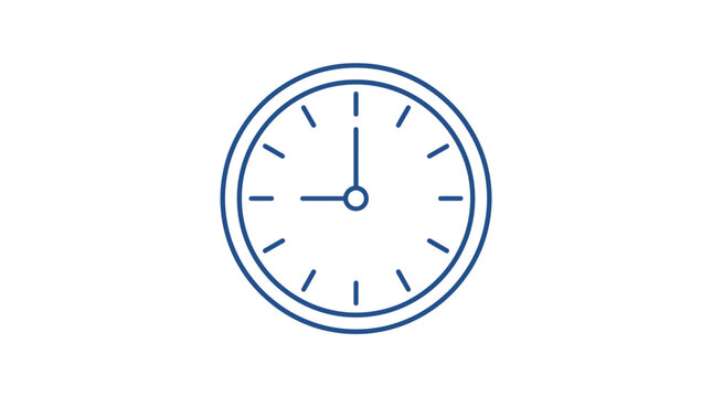 Clock icon showing nine o'clock designed in a simple blue line style on a plain white background.