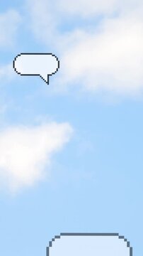 Animation of vintage speech bubbles over cityscape