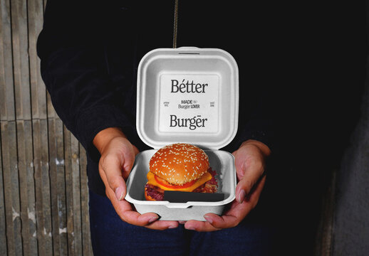 Holding Burger Box Mockup