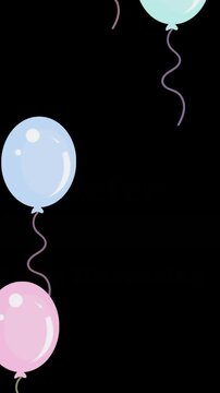 Animation of children and balloons icon on black background