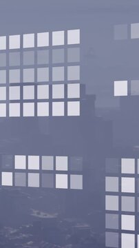 Animation of geometrical shapes over cityscape