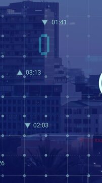 Animation of data processing over cityscape