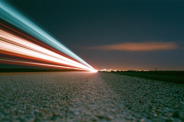 Obraz premium The Road at Night with Dramatic Light Trails and Streaking Headlights