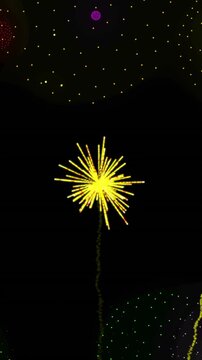 Animation of shapes and fireworks on black backrgound