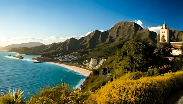 Stunning aerial view of the coastline in Getaria Basque Country Spain.