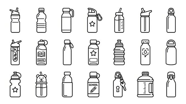 Collection of assorted glass and plastic laboratory bottles with measurement markings.