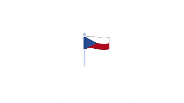 Waving Czech Republic flag on flagpole 2D cartoon clipart animation. European country. National identity. Czechian tricolor animated flat colorful element 4K video isolated on transparent background