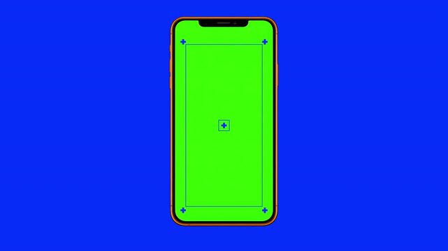 Realistic matte orange phone frame animates onto the screen. Smartphone mock up concept graphic template. 4k chroma key ready. Track points.