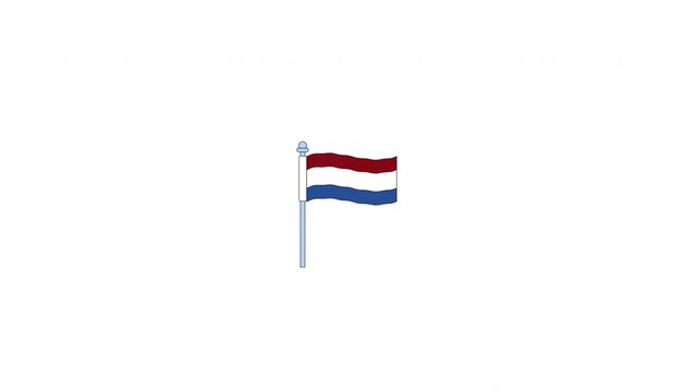 Netherlands flag rippling on flagpole 2D cartoon clipart animation. Red, white and blue horizontal stripes. European country. Holland tricolor animated flat colorful element 4K video on transparent