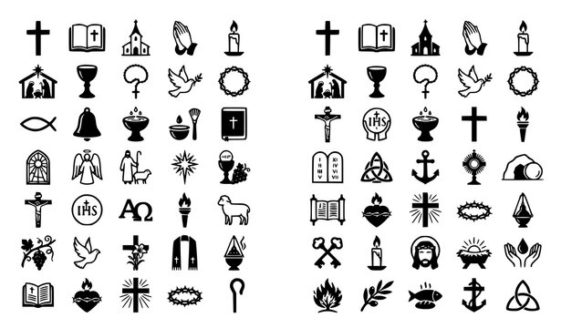 Christian Religious Symbols Church Bible Cross and Faith Vector Icon Set