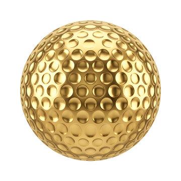 Shiny metallic gold golf ball isolated on a white background