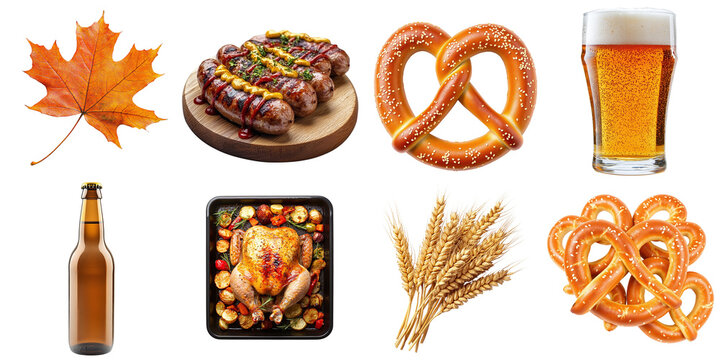 A set for the October Beer Festival, isolated on a transparent background PNG