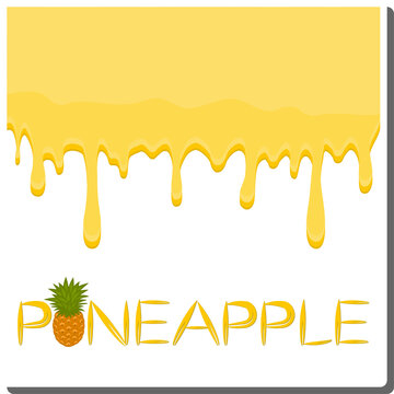Sweet liquid jam pineapple dripping down white milk