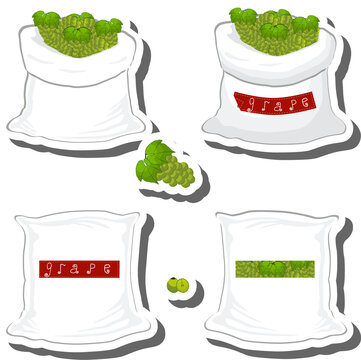 Big food set from tasty grape in large textured sacks