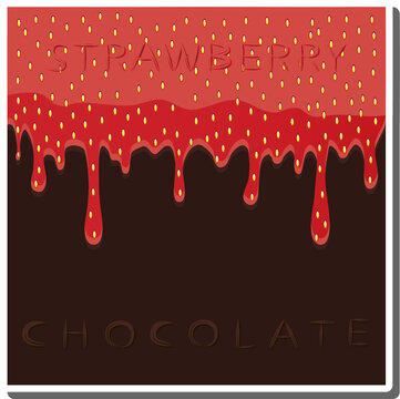 Sweet liquid jam strawberry dripping down chocolate