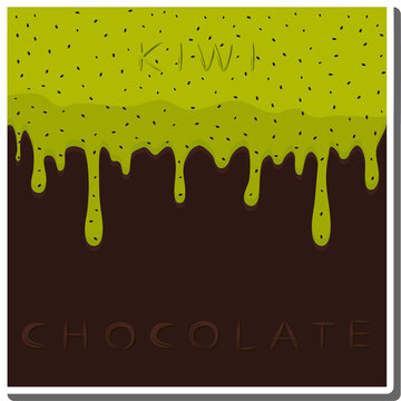 Sweet liquid jam kiwi dripping down chocolate