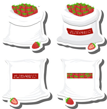 Big berry set from tasty strawberry in large textured sacks