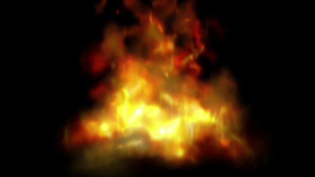 4k Realistic fire flames VFX animation burning on a black background for digital motion graphics design