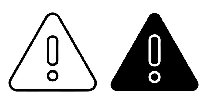 warning alert icon set with outline and solid triangle symbols for safety hazard caution emergency danger and security PNG
