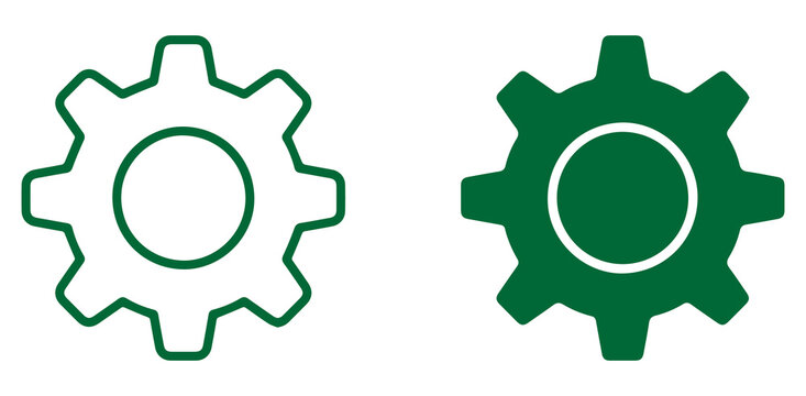 gear settings icon set with outline and solid cog symbols for mechanical engineering maintenance repair industrial equipment and technical control PNG