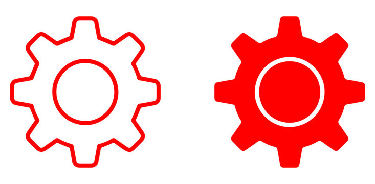 gear settings icon set with outline and solid cog symbols for mechanical engineering maintenance repair industrial equipment and technical control PNG