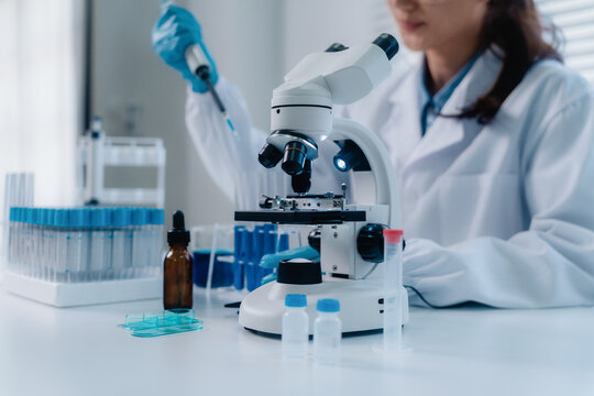 Scientists research biochemicals in a laboratory to advance health care innovation