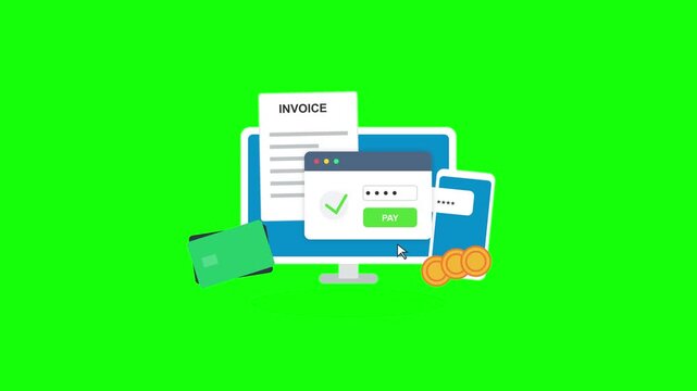 Digital invoice and online payment processing animation