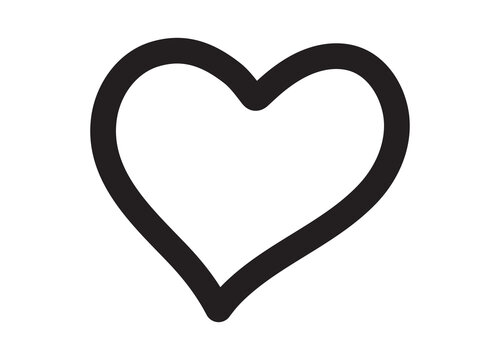 Black hand drawn outline heart icon isolated on transparent background