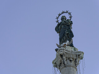 Religious landmark architecture at San Domenico square in Palermo, Sicily. Italian baroque monument detail with sky background, ideal for cultural heritage and travel themes. © Dimitrios