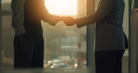 Handshake, office and business people for agreement, partnership and real estate negotiation. Realtor, meeting and workers shaking hands for property investment, commercial deal and client greeting © peopleimages.com