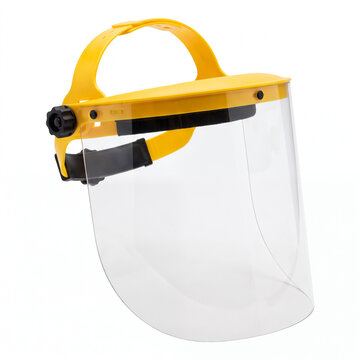 Generic clear polycarbonate safety face shield visor isolated on white.