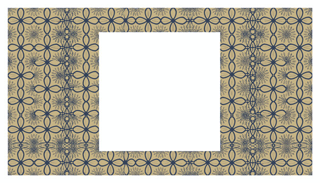 Elegant rectangular frame with a repeating ornate floral pattern featuring flower motifs on a light textured paper background.